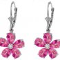 DD-3362: 14K.SOLID GOLD FLOWER EARRINGS W/ DIAMONDS & PINK TOPAZ