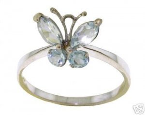 DD-R-2381W: 14K. SOLID WHITE GOLD BUTTERFLY RING WITH AQUAMARINES