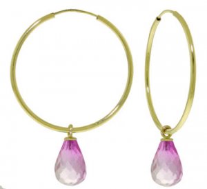 DD-3753: 14K. SOLID GOLD HOOP EARRINGS WITH DANGLING PINK TOPAZ