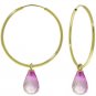 DD-3753: 14K. SOLID GOLD HOOP EARRINGS WITH DANGLING PINK TOPAZ