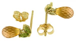 DD-3077Y: 14K. SOLID GOLD STUD EARRINGS WITH PERIDOT & CITRINES