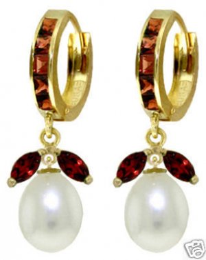 DD-3112Y: 14K. SOLID GOLD EARRINGS WITH NATURAL PEARLS & GARNETS