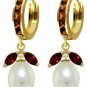 DD-3112Y: 14K. SOLID GOLD EARRINGS WITH NATURAL PEARLS & GARNETS