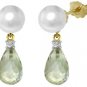 DD-3260W: 14K.DANGLING EARRING W/GREEN AMETHYST, DIAMOND & PEARLS