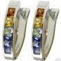 DD-1430W: 14K. GOLD "V" SHAPE HUGGIE EARRINGS WITH MULTI SAPPHIRE