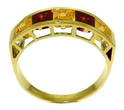14K. SOLID GOLD RING WITH  NATURAL CITRINES & GARNETS