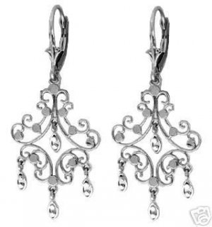 DD-1850W: 14K. SOLID WHITE GOLD DESIGNER CHANDELIERS EARRINGS