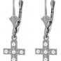 DD-3063W:  14K.GOLD CROSS LEVER BACK EARRINGS WITH NATURAL DIAMOND