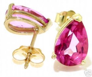 DD-1922Y: 14K. SOLID GOLD STUD EARRINGS W/ NATURAL PINK TOPAZ