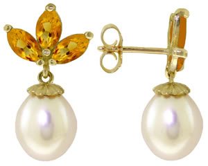 DD-2741Y: 14K. SOLID GOLD EARRINGS WITH NATURAL CITRINES & PEARLS