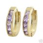 DD-1042Y: 14K SOLID GOLD HOOP HUGGIE EARRINGS W/ NATURAL AMETHYST