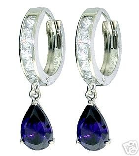DD-2502W: *14K SOLID GOLD HOOP EARRINGS W/WHITE TOPAZ & SAPPHIRES