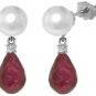 DD-3380: 14K.GOLD DANGLING EARRING W/ RUBIES, DIAMOND & PEARLS