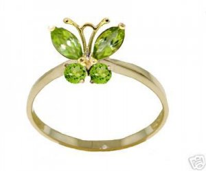DD-R-2346Y: 14K. SOLID GOLD BUTTERFLY RING WITH NATURAL  PERIDOTS