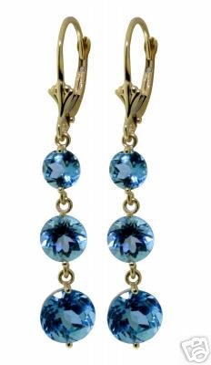 DD-1494Y: 14K SOLID GOLD CHANDELIERS EARRINGS NATURAL BLUE TOPAZ