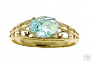 DD-R-2393Y: 14K. SOLID GOLD FILIGREE RING WITH  NATURAL AQUAMARINE