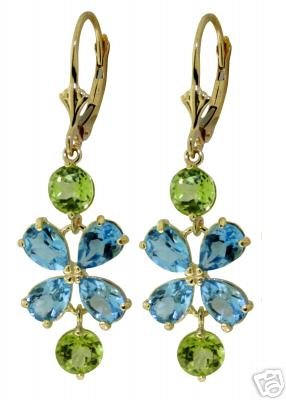 DD-1778Y: 14K. SOLID GOLD EARRINGS NATURAL PERIDOT & BLUE TOPAZ