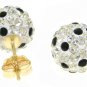 DD-4048: 14K. SOLID GOLD WHITE & BLACK CZ BALL STUD EARRINGS