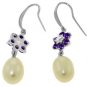 DD-3427W: 14K. FISH HOOK EARRINGS W/ AMETHYSTS, DIAMONDS & PEARLS