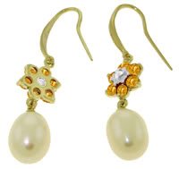 DD-3430Y: 14KGOLD FISH HOOK EARRINGS W/CITRINE, DIAMONDS & PEARLS