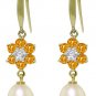 DD-3430Y: 14KGOLD FISH HOOK EARRINGS W/CITRINE, DIAMONDS & PEARLS