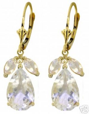 14K. SOLID GOLD LEVERBACK EARRINGS WITH WHITE TOPAZ