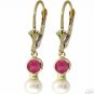 DD-1782Y: 14K. SOLID GOLD EARRINGS NATURAL RUBY AND PEARLS