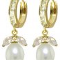 DD-3122Y: 14K. SOLID GOLD EARRINGS W/NATURAL PEARLS & WHITE TOPAZ