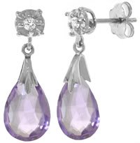 DD-3852Y: 14K. SOLID GOLD EARRINGS WITH NR. DIAMONDS & AMETHYSTS