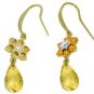 DD-3436Y: 14K. GOLD FISH HOOK EARRINGS WITH CITRINES & DIAMONDS