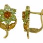 DD-2364Y: 14K GOLD FLOWERS STUD EARRINGS W/ PERIDOTS & CITRINES