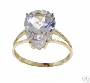 DD-R-2448Y: 14K. SOLID GOLD RING W/ NATURAL PEAR SHAPE WHITE TOPAZ