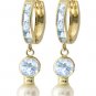DD-1553Y: 14K GOLD DANGLING HUGGIE EARRINGS AQUAMARINE & PEARLS