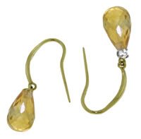 DD-3008Y: 14K. FISH HOOK EARRINGS W/NATURAL DIAMONDS & CITRINES