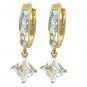 DD-1367Y: 14K. SOLID GOLD HOOP EARRING WITH DANGLING AQUAMARINES