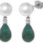 DD-3382:14K.GOLD DANGLING EARRING W/ EMERALD, DIAMONDS & PEARLS