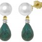 DD-3382:14K.GOLD DANGLING EARRING W/ EMERALD, DIAMONDS & PEARLS