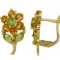 DD-2363Y: 14K GOLD FLOWERS STUD EARRINGS W/ CITRINES & PERIDOTS