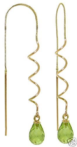 DD-3947: 14K. SOLID GOLD THREADED DANGLES EARRINGS WITH PERIDOTS