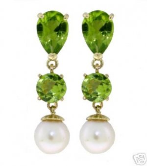 DD-1957Y: 14K. SOLID GOLD EARRINGS NATURAL PERIDOTS AND PEARL