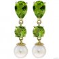 DD-1957Y: 14K. SOLID GOLD EARRINGS NATURAL PERIDOTS AND PEARL