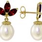 DD-2740Y:  14K. SOLID GOLD EARRINGS WITH NATURAL GARNETS & PEARLS