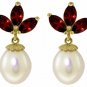 DD-2740Y:  14K. SOLID GOLD EARRINGS WITH NATURAL GARNETS & PEARLS