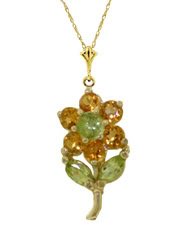 DD-2372Y: 14K SOLID GOLD FLOWERS EARRINGS W/CITRINES & PERIDOTS
