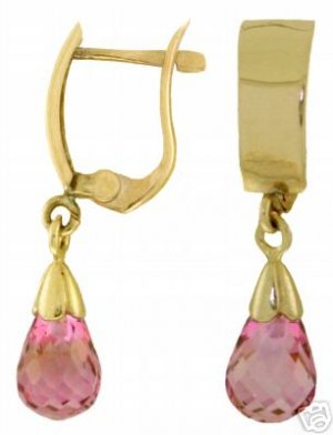 DD-1966Y: 14K. SOLID GOLD DANGLING EARRINGS WITH PINK TOPAZ