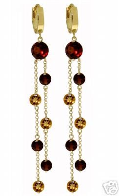 14K SOLID GOLD EARRINGS W/ NATURAL GARNET & CITRINE
