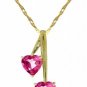 DD-2486Y: 14K SOLID GOLD HEARTS NECKLACE WITH NATURAL PINK TOPAZ
