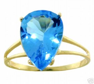 DD-R-2001Y: 14K. SOLID GOLD RING W/ NATURAL PEAR SHAPE BLUE TOPAZ