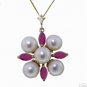 DD-1674Y: 14K. SOLID GOLD NECKLACE W/NATURAL PEARLS & RUBYS