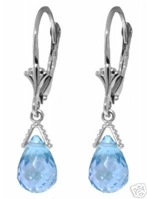 14K. WHITE LEVER BACK EARRING NR. BRIOLETTE BLUE TOPAZ